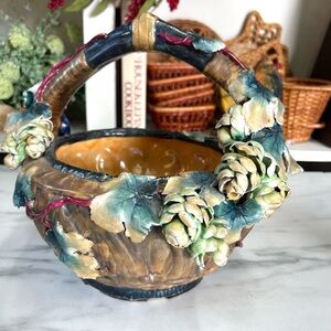 Vintage Austrian amphora basket art decor pinecone pottery